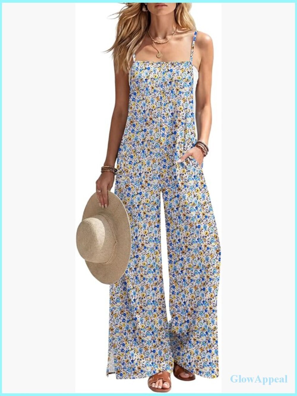 Sleeveless Wide Leg Jumpsuit with Pockets Summer Boho Romper
